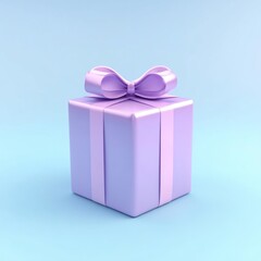 Fototapeta premium Pastel purple gift box with a bow on light blue background.