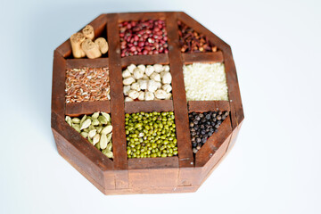 cinnamons in a wooden hexagon box