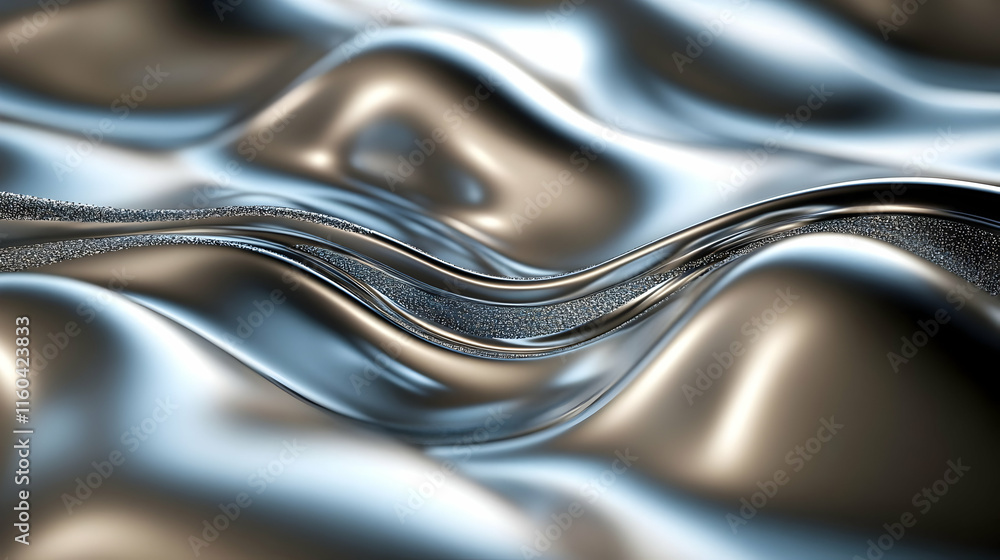 Poster a close-up of smooth, flowing metallic fabric creating an abstract, wavy texture.