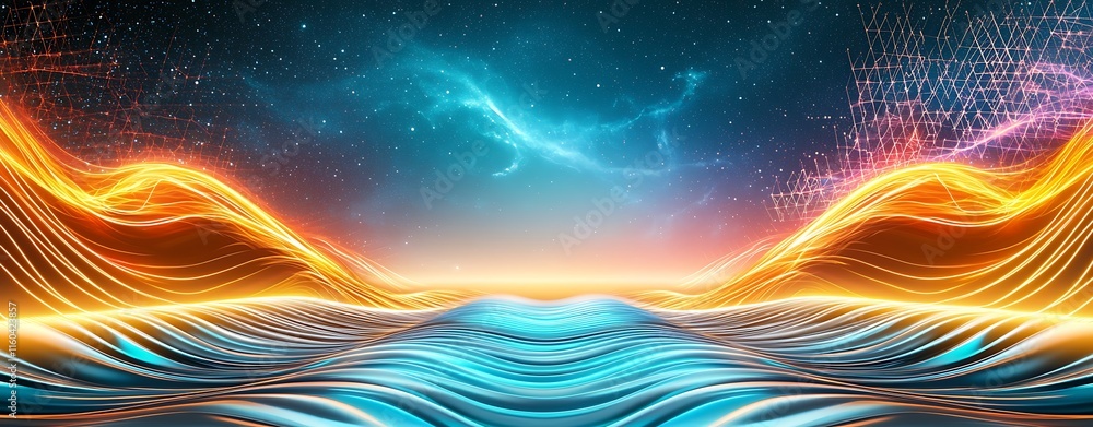 Poster futuristic double exposure design featuring cyber power elements and a stunning dashboard visualizat