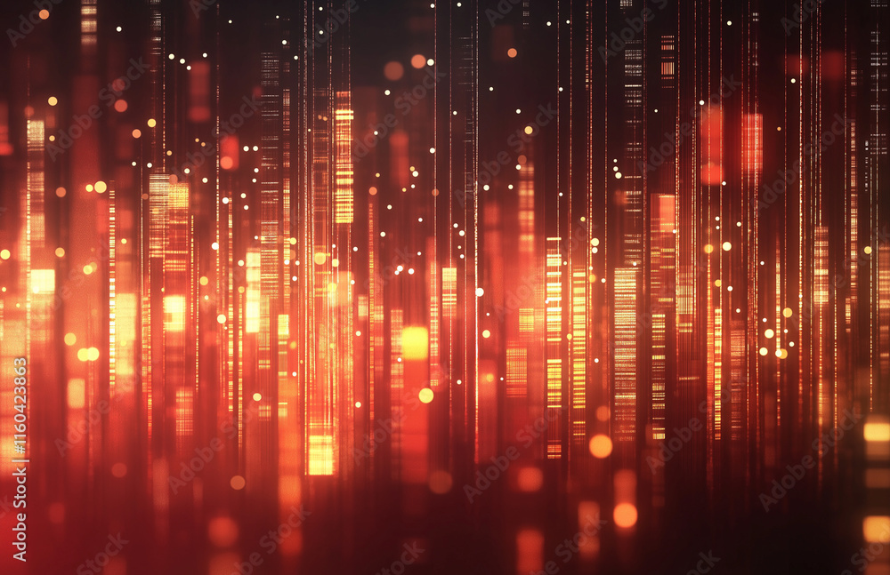 Poster 4-abstract cityscape background featuring bokeh lights and glowing neon effects on a dark red gradie