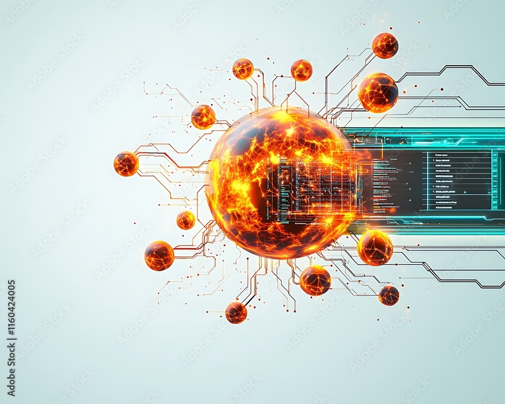 Poster innovative double exposure design featuring cyber power elements and dashboard interface with dynami