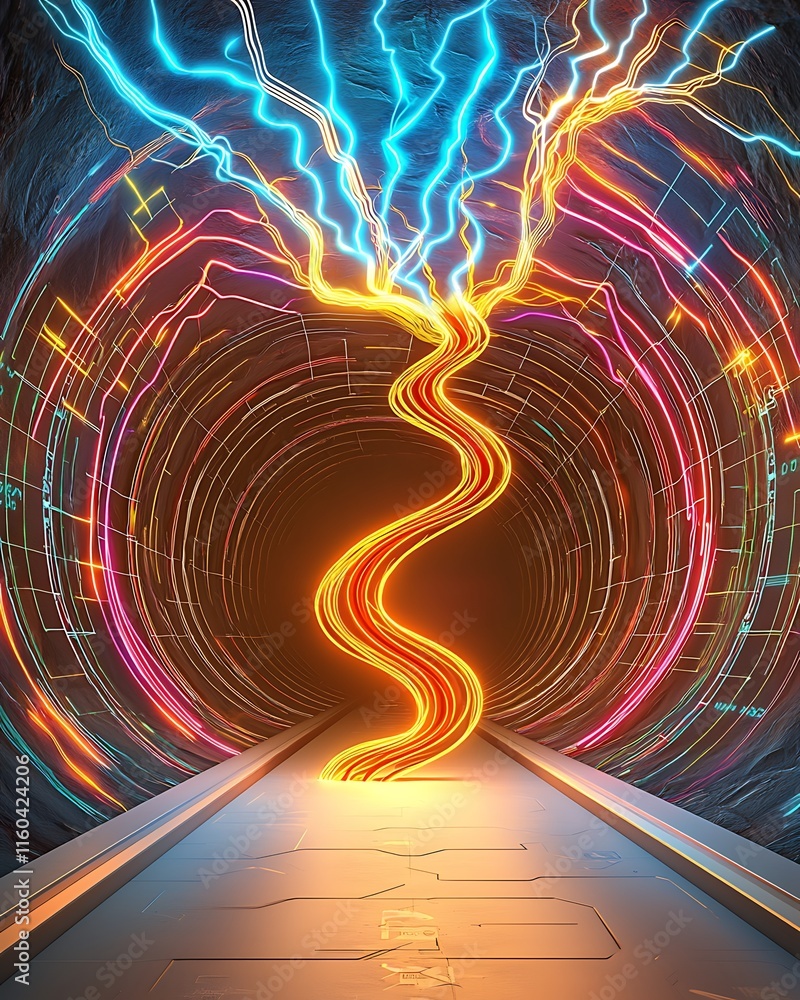 Aufkleber abstract energy flow with double exposure effect in a modern digital environment, showcasing vibrant