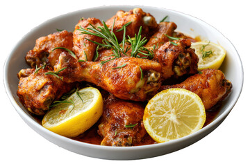Fototapeta premium Zesty Lemon Chicken, tangy and crispy, clear PNG.