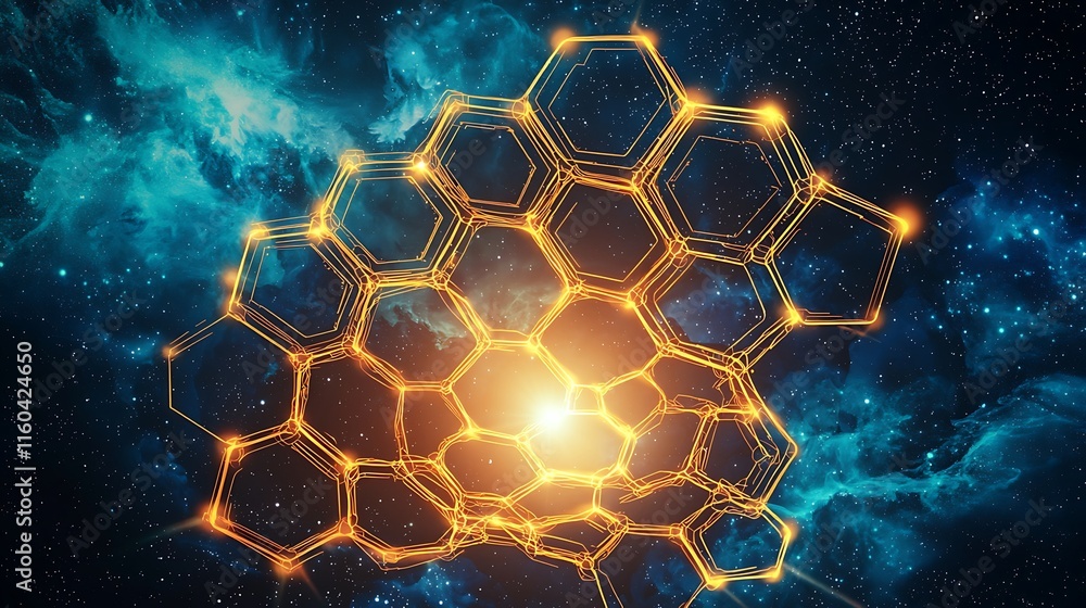 Poster energy monitoring with glowing hexagons in a cosmic space environment reflecting double exposure eff