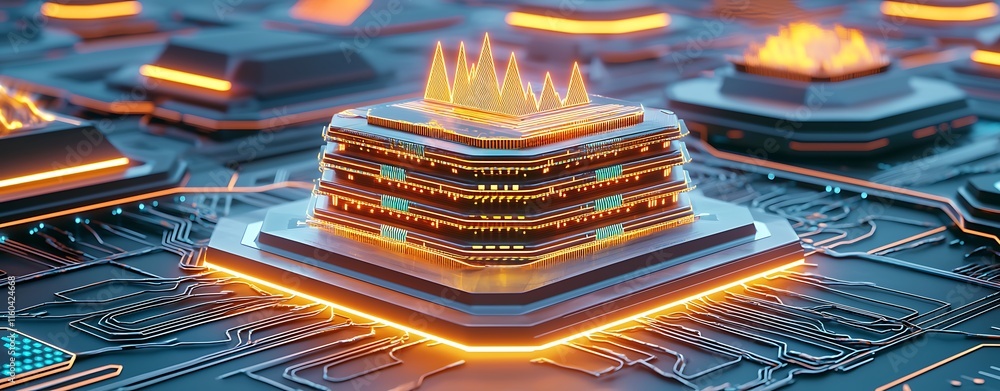 Aufkleber futuristic energy monitoring system with glowing layers and double exposure effects in a high-tech e