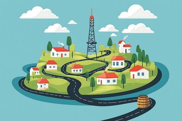 Communication towers. Wireless antennas cellular wifi radio station broadcasting internet channel receiver vector cartoon background. Illustration of