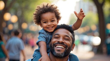 A Joyful Moment: Father and Son Sharing a Happy Day Out
