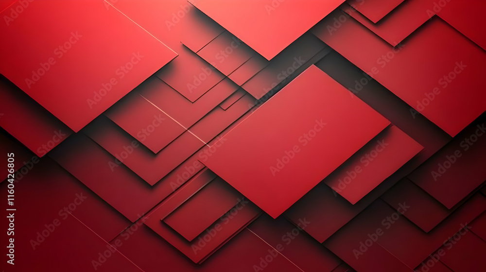 Poster abstract composition of overlapping red geometric shapes creating a modern design aesthetic.