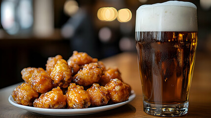 Photo, Chicken Wings Beer Appetizer Meal Food Drink Restaurant Bar Pub