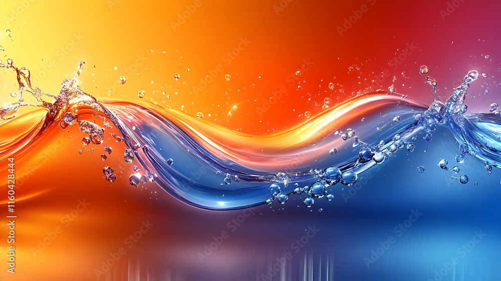Poster abstract background - flowing water waves with bubbles and splashes