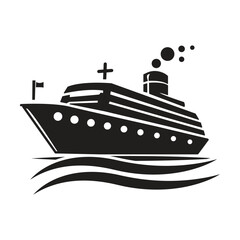  cruise ship clip art. Flat monochrome vector illustration	