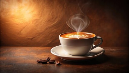 Fototapeta premium Aromatic Coffee Beverage with Heart Design in a White Cup on a Rustic Table