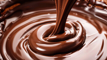 Liquid chocolate flows down isolated 