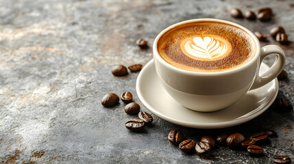 Photo Coffee Cup Latte Art Aromatic Roasted Beans Cafe Drink Espresso Morning