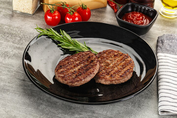 Grilled two beef burger cutlet