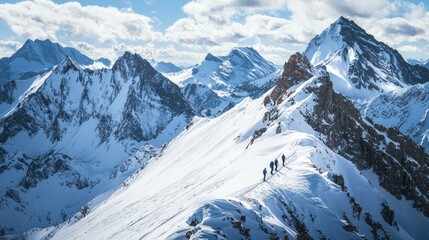 Naklejka premium Mountaineers Traverse Snowy Mountain Ridge