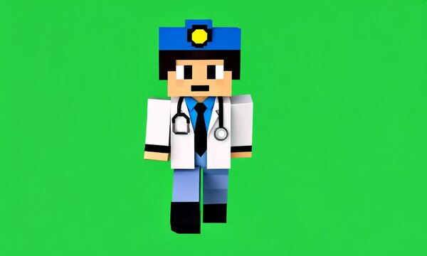 Doctor 3D pixel background, green screen