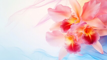 Close-Up Photo: Delicately Blooming Pink Orchids on Soft Pastel Background. AI Generated