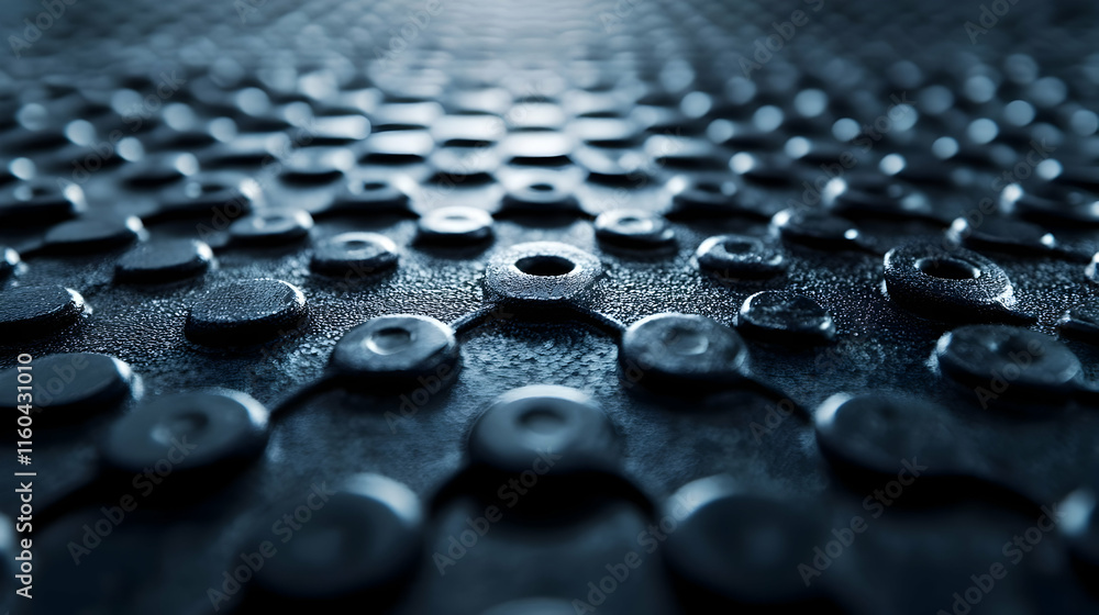 Poster close-up view of a textured metallic surface with circular patterns.