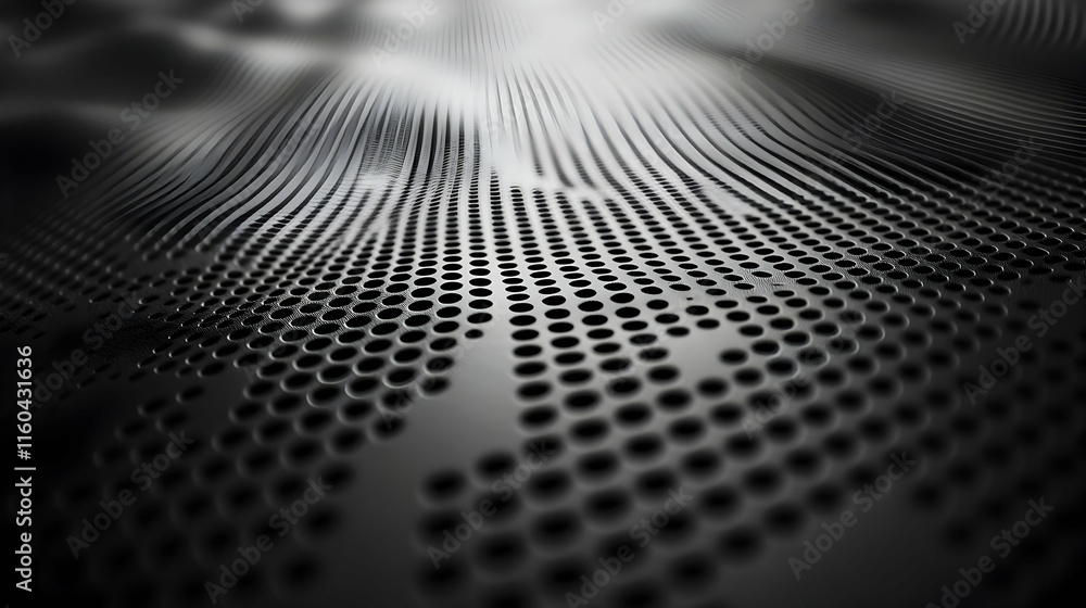 Poster abstract black and white pattern with dotted texture creating a wave-like effect.
