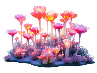 Exotic Alien Plants with Bioluminescent Flow on Transparent Background