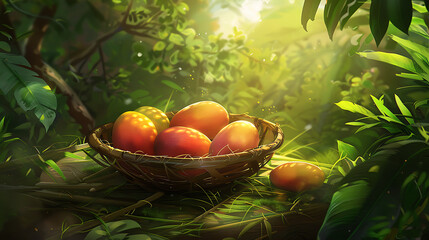 A Tropical Still Life with Fruits and Flowers