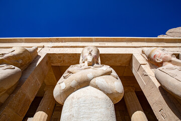 Osiris pillar in the mortuary temple of Hatshepsut in the necropolis Deir el-Bahari of Thebes,...
