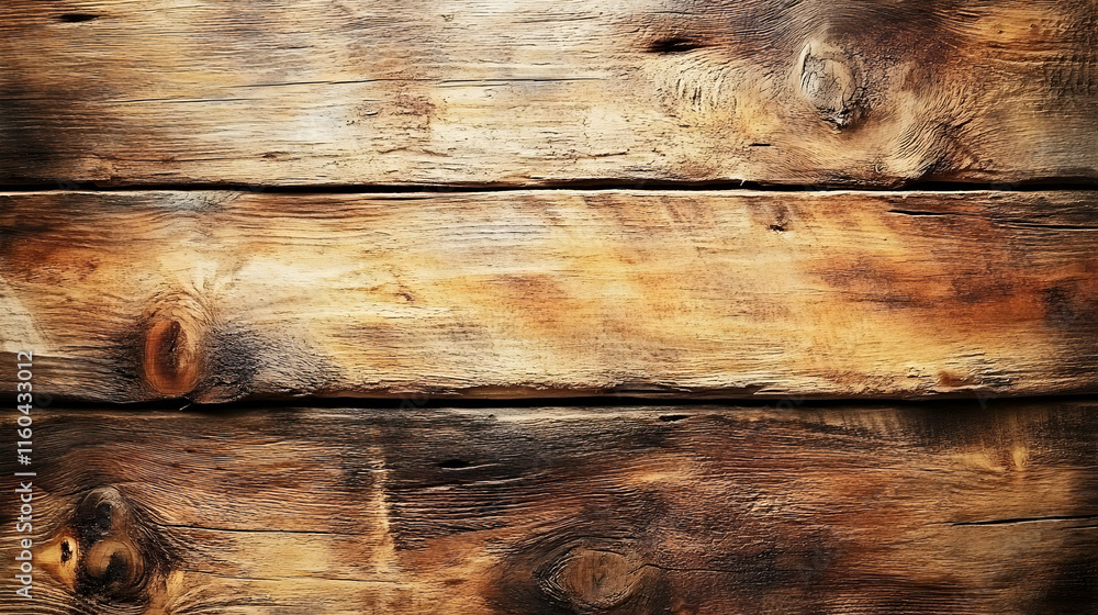 Aufkleber a close-up view of rustic wooden planks with natural textures and patterns.