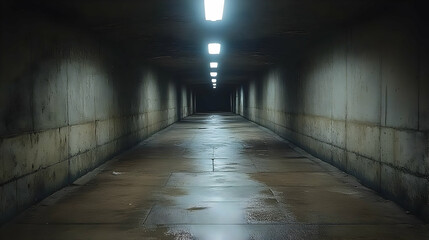 Illustration - Dark Concrete Tunnel Corridor with Lights