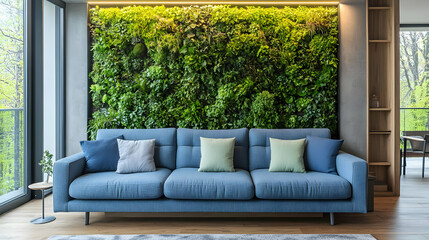 Illustration - Modern Living Room Interior Design with Vertical Garden