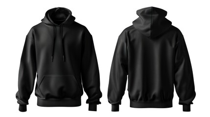 Black hoodie, front and back view on a white background.