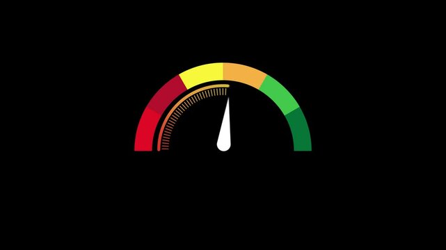 Colorful Speedometer or Tachometer indicator icon animation Isolated on Black Background