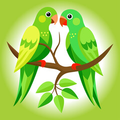 Green parrot birds sitting on branch