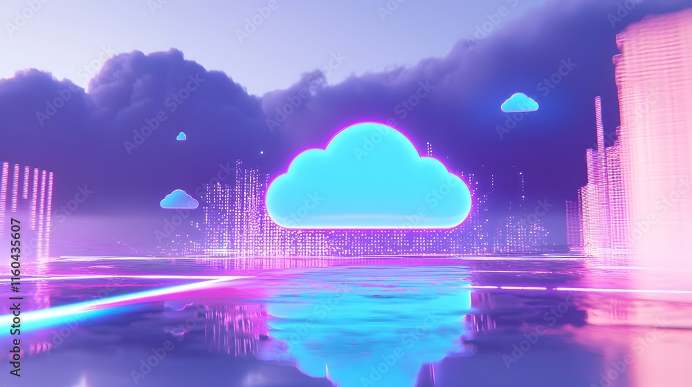 Poster a computer generated image of a cloud with red and blue colors