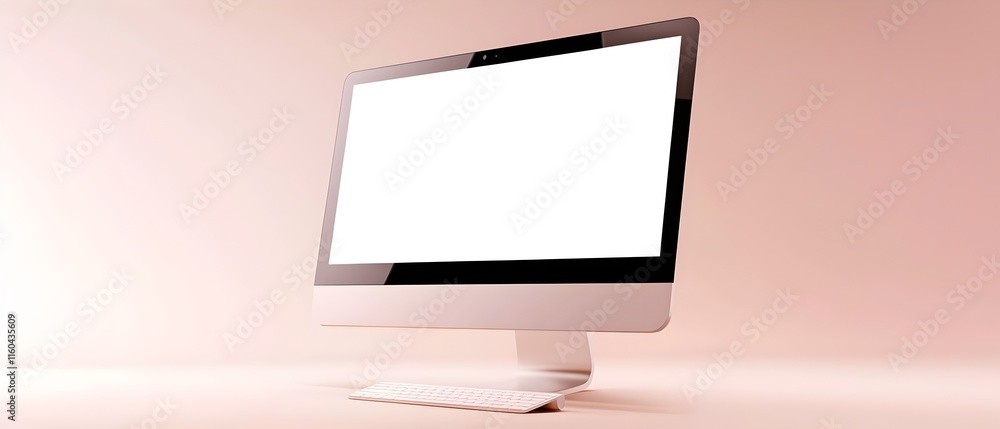 Poster a computer monitor is on a table next to a cup