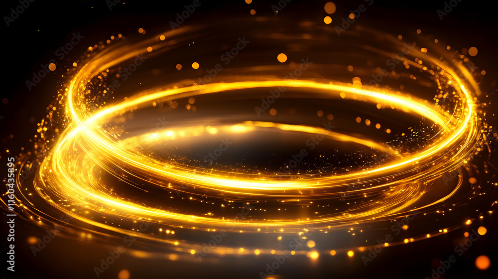 Poster abstract background - golden swirls light trails bokeh effect