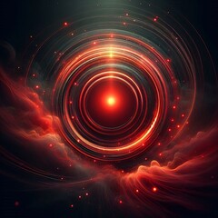 Obraz premium Abstract red background with swirling patterns and glowing red circles against a dark backdrop creating a sense of motion and energy