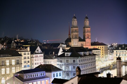 Festive Christmas season with decoration and illumination in Zurich boulevard Bahnhofstrasse and Paradeplatz in December in Switzerland