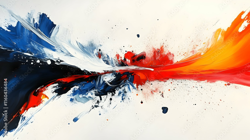 Poster abstract painting with dynamic colors representing energy and movement.