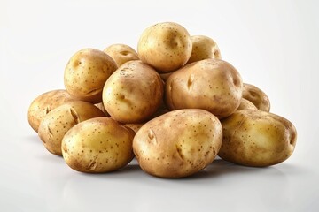 Close up shot of potatoes on white background.