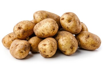 Fototapeta premium Close up shot of a bunch of potatoes on white background.