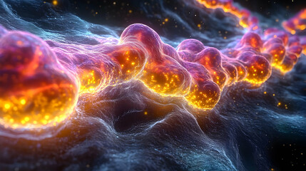 3D Illustration Microscopic Cells Biology, Science, Medical, Abstract Background