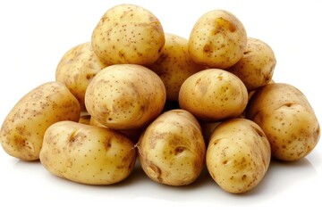 Close up shot of potatoes on white background.
