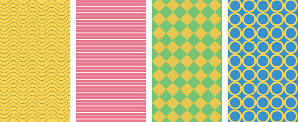 Collection of colorful patterns, minimalistic posters.