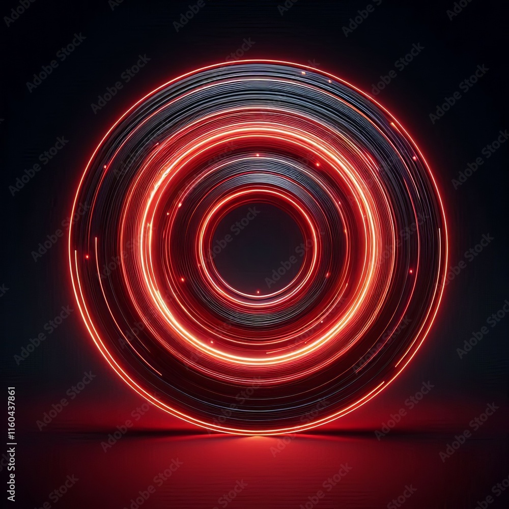 Poster abstract red background with swirling patterns and glowing red circles against a dark backdrop creat