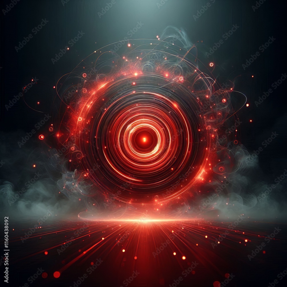Aufkleber abstract red background with swirling patterns and glowing red circles against a dark backdrop