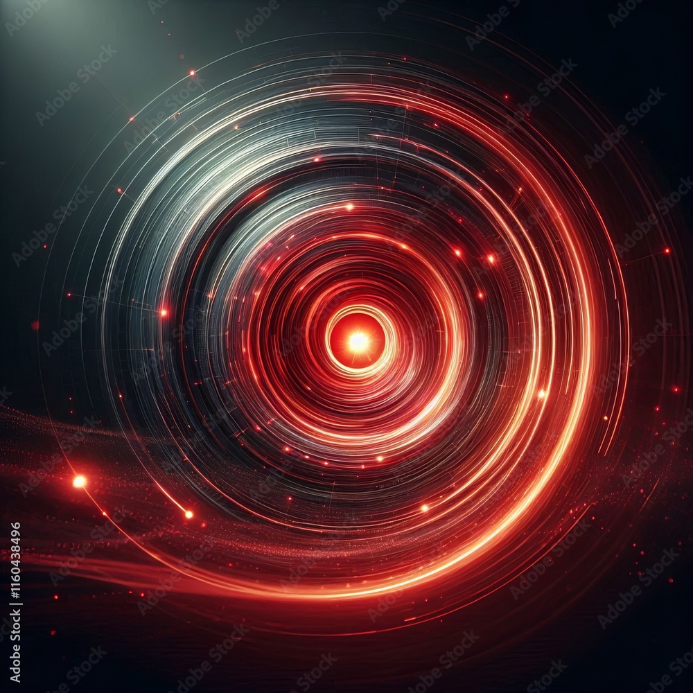 Poster abstract red background with swirling patterns and glowing red circles against a dark backdrop creat