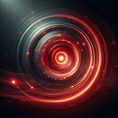 Abstract red background with swirling patterns and glowing red circles against a dark backdrop creating a sense of motion