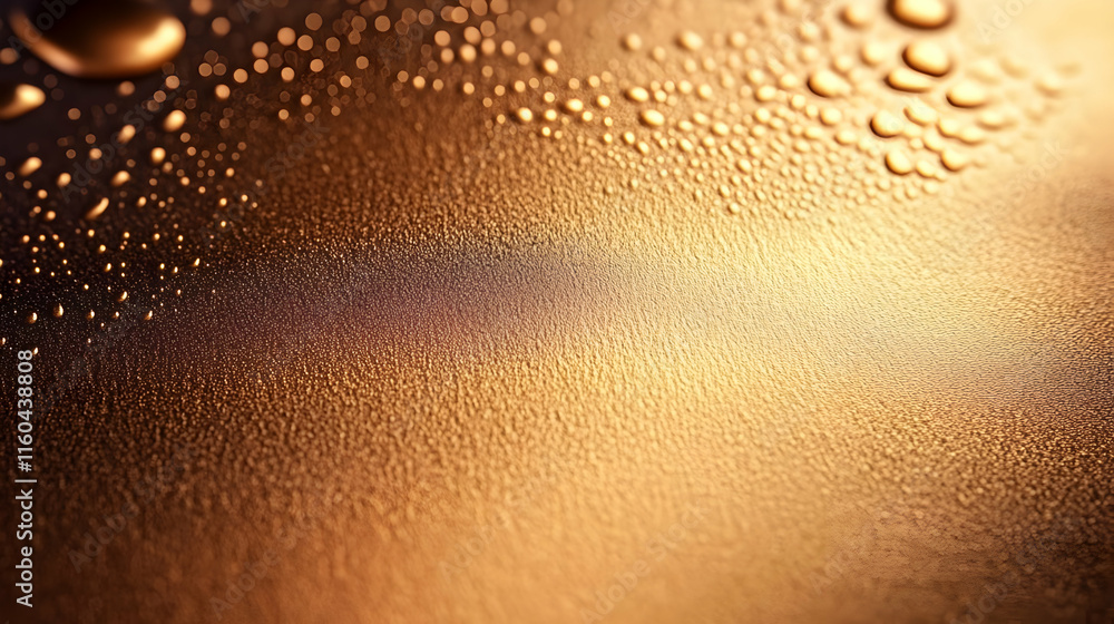 Poster close-up of a textured surface with water droplets, creating an abstract golden appearance.